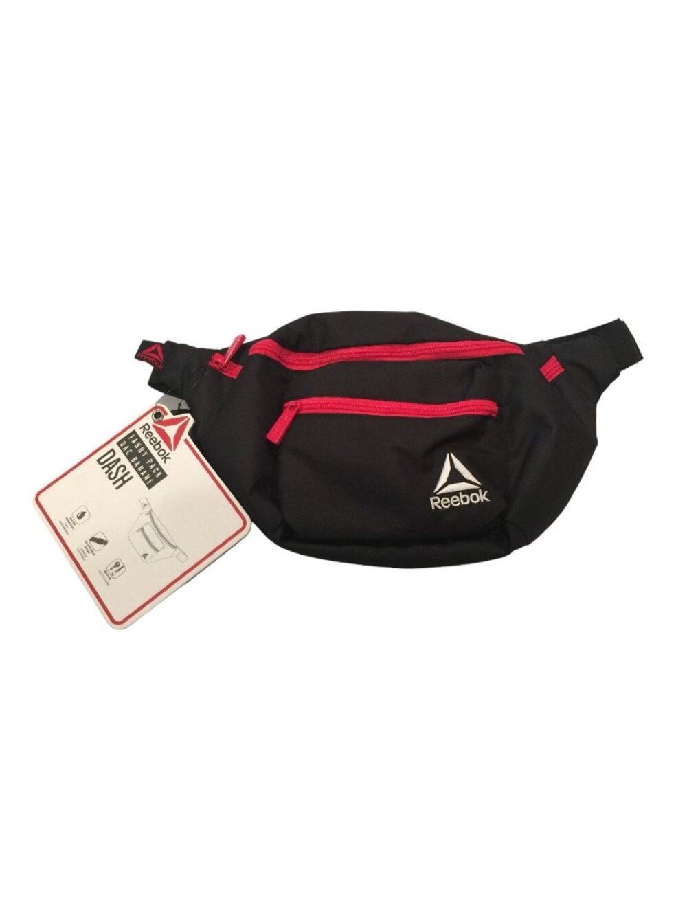 REEBOK DASH Red Black Fanny Waist Pack Adjustable Band 2 Zip Pockets